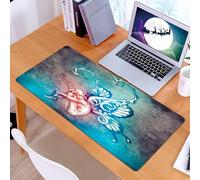 KDWJS Gaming Mouse Pad Mouse Mat - 35.5 x 16 in - XXL mousepad - Table mat large size - improved precision and speed - Tattoo art, the characters embraced by butterflies are like textures, ornate but