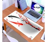 KDWJS Gaming Mouse Pad Mouse Mat - 35.5 x 16 in - XXL mousepad - Table mat large size - improved precision and speed - Japanese Koi Carp Fish Couple Swimming With Sakura Blossom Branch Cultivation De