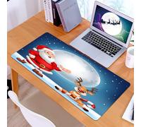 KDWJS Gaming Mouse Pad Mouse Mat - 35.5 x 16 in - XXL mousepad - Table mat large size - improved precision and speed - Christmas background，Santa Claus and a reindeer holding candy cane against moonl