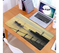 KDWJS Gaming Mouse Pad Mouse Mat - 35.5 x 16 in - XXL mousepad - Table mat large size - improved precision and speed - An oil painting on canvas of a sunrise landscape with a fishing boat leaving the