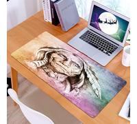 KDWJS Gaming Mouse Pad Mouse Mat - 35.5 x 16 in - XXL mousepad - Table mat large size - improved precision and speed - Portrait of indigenous chief with watercolor style image of