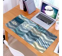 KDWJS Gaming Mouse Pad Mouse Mat - 35.5 x 16 in - XXL mousepad - Table mat large size - improved precision and speed - Nautical Set, Navy Theme Wave Pattern in Patchwork Style Boxes Squares Navy Stri