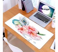 KDWJS Gaming Mouse Pad Mouse Mat - 35.5 x 16 in - XXL mousepad - Table mat large size - improved precision and speed - peacock feathers and pearls,floral fragrance, feathers and Pearl sin watercolor,