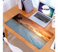 KDWJS Gaming Mouse Pad Mouse Mat - 35.5 x 16 in - XXL mousepad - Table mat large size - improved precision and speed - Ocean, image, exotic, beach, golden sand, wave, wave, fins, sea, sunset