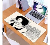 KDWJS Gaming Mouse Pad Mouse Mat - 35.5 x 16 in - XXL mousepad - Table mat large size - improved precision and speed - American Jazz Music Girl performing in front of New York Manhattan illustration