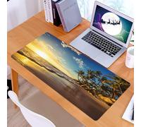KDWJS Gaming Mouse Pad Mouse Mat - 35.5 x 16 in - XXL mousepad - Table mat large size - improved precision and speed - Ocean, image of palm trees on an exotic beach at sunset with waves in the