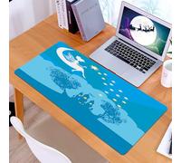 KDWJS Gaming Mouse Pad Mouse Mat - 35.5 x 16 in - XXL mousepad - Table mat large size - improved precision and speed - fairy on the moon casts a star on a mysterious castle, nestled among trees, on a