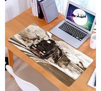 KDWJS Gaming Mouse Pad Mouse Mat - 35.5 x 16 in - XXL mousepad - Table mat large size - improved precision and speed - Retro steam train departs from the station.