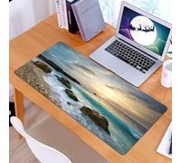 KDWJS Gaming Mouse Pad Mouse Mat - 35.5 x 16 in - XXL mousepad - Table mat large size - improved precision and speed - Ocean, Seascape Composition of nature Rocks Waves Cloudy sky Rising sun