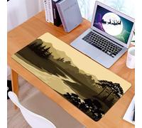KDWJS Gaming Mouse Pad Mouse Mat - 35.5 x 16 in - XXL mousepad - Table mat large size - improved precision and speed - Night Landscape Mountains River and Trees Silhouettes. Vector