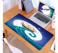 KDWJS Gaming Mouse Pad Mouse Mat - 35.5 x 16 in - XXL mousepad - Table mat large size - improved precision and speed - Moon, old ship with storm riding the waves Full moon and starfish style c, Polye
