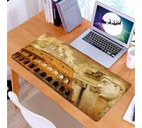 KDWJS Gaming Mouse Pad Mouse Mat - 35.5 x 16 in - XXL mousepad - Table mat large size - improved precision and speed - Retro, Roman Empire Concept Famous Columns Sculptor Colosseum Map