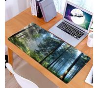 KDWJS Gaming Mouse Pad Mouse Mat - 35.5 x 16 in - XXL mousepad - Table mat large size - improved precision and speed - quiet path through tall trees, bathing in the sun piercing the morning mist