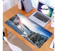 KDWJS Gaming Mouse Pad Mouse Mat - 35.5 x 16 in - XXL mousepad - Table mat large size - improved precision and speed - Magnificent view of the snow covered terrain, pine trees and mountains illuminat