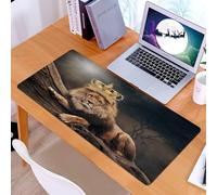 KDWJS Gaming Mouse Pad Mouse Mat - 35.5 x 16 in - XXL mousepad - Table mat large size - improved precision and speed - The majestic lion lies on the logs, wearing a golden yellow crown, symbolizing t