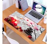 KDWJS Gaming Mouse Pad Mouse Mat - 35.5 x 16 in - XXL mousepad - Table mat large size - improved precision and speed - Spa candles, stones and orchids, red candles, black pebbles and pink flowers ing