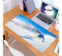 KDWJS Gaming Mouse Pad Mouse Mat - 35.5 x 16 in - XXL mousepad - Table mat large size - improved precision and speed - skiers skiing on mountain slopes, athletes perfect skiing int and snow, skier so