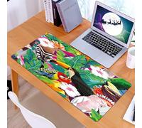 KDWJS Gaming Mouse Pad Mouse Mat - 35.5 x 16 in - XXL mousepad - Table mat large size - improved precision and speed - Seamless composition of tropical bird toucan parrot hoopoe and palm leaves with