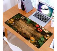 KDWJS Gaming Mouse Pad Mouse Mat - 35.5 x 16 in - XXL mousepad - Table mat large size - improved precision and speed - Christmas background, pine tree on wooden board, gingerbread man cookies, spices