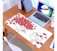KDWJS Gaming Mouse Pad Mouse Mat - 35.5 x 16 in - XXL mousepad - Table mat large size - improved precision and speed - Cartoon cotton sheep, cute sheep holding a bouquet of red flowers, surrounded by