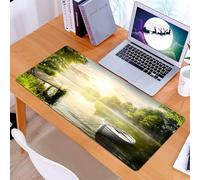 KDWJS Gaming Mouse Pad Mouse Mat - 35.5 x 16 in - XXL mousepad - Table mat large size - improved precision and speed - nature, boat on the foggy lake deck dreamy forest in the morning country style p