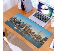 KDWJS Gaming Mouse Pad Mouse Mat - 35.5 x 16 in - XXL mousepad - Table mat large size - improved precision and speed - New York City skyline panorama over Hudson river with Empire State Building boat
