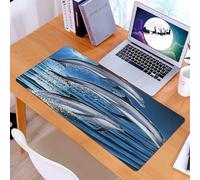 KDWJS Gaming Mouse Pad Mouse Mat - 35.5 x 16 in - XXL mousepad - Table mat large size - improved precision and speed - Group of dolphins jumping on the water at sunset