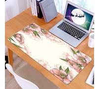 KDWJS Gaming Mouse Pad Mouse Mat - 35.5 x 16 in - XXL mousepad - Table mat large size - improved precision and speed - Peach, Hand drawn botanical motif. Spring and summer flowers. Bloom