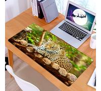 KDWJS Gaming Mouse Pad Mouse Mat - 35.5 x 16 in - XXL mousepad - Table mat large size - improved precision and speed - Zoo, Jaguar on a wooden floor Wildlife animals