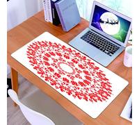 KDWJS Gaming Mouse Pad Mouse Mat - 35.5 x 16 in - XXL mousepad - Table mat large size - improved precision and speed - Kalocsai red floral embroidery - Hungarian round folk art pattern