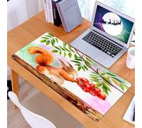 KDWJS Gaming Mouse Pad Mouse Mat - 35.5 x 16 in - XXL mousepad - Table mat large size - improved precision and speed - An orange fluffy squirrel sits on a tree and holds rowan berries. Watercolor ill