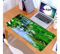 KDWJS Gaming Mouse Pad Mouse Mat - 35.5 x 16 in - XXL mousepad - Table mat large size - improved precision and speed - Nature, waterfall flows down the rocks foliage cascade in forest valley bil