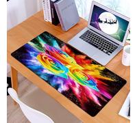 KDWJS Gaming Mouse Pad Mouse Mat - 35.5 x 16 in - XXL mousepad - Table mat large size - improved precision and speed - fantastic bright rainbow roses with drops of luminous paint on black background.