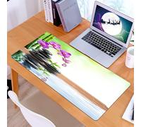 KDWJS Gaming Mouse Pad Mouse Mat - 35.5 x 16 in - XXL mousepad - Table mat large size - improved precision and speed - With stacked stones, orchids and reflections, black pebbles, purple orchids and