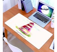 KDWJS Gaming Mouse Pad Mouse Mat - 35.5 x 16 in - XXL mousepad - Table mat large size - improved precision and speed - Lighthouse Decor, Watercolor Lighthouse Print Pastel Faded Vintage Cursive Scrip