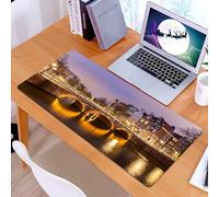 KDWJS Gaming Mouse Pad Mouse Mat - 35.5 x 16 in - XXL mousepad - Table mat large size - improved precision and speed - Night view of the Amsterdam canal, a bridge decorated with lights, reflecting th
