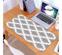 KDWJS Gaming Mouse Pad Mouse Mat - 35.5 x 16 in - XXL mousepad - Table mat large size - improved precision and speed - Grey and White,Damask Geometric Middle Eastern Effects Arabesque Artful Design1