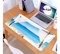 KDWJS Gaming Mouse Pad Mouse Mat - 35.5 x 16 in - XXL mousepad - Table mat large size - improved precision and speed - View of the beautiful beach through a Balinese bed