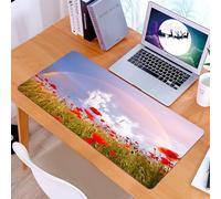 KDWJS Gaming Mouse Pad Mouse Mat - 35.5 x 16 in - XXL mousepad - Table mat large size - improved precision and speed - Poppy, Meadow with Poppies and Rainbow Reflection in the Air Magic Sky Happiness