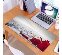 KDWJS Gaming Mouse Pad Mouse Mat - 35.5 x 16 in - XXL mousepad - Table mat large size - improved precision and speed - Christmas theme, Santa Claus sitting on the roof, using a telescope, planning hi