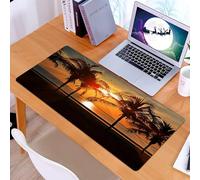 KDWJS Gaming Mouse Pad Mouse Mat - 35.5 x 16 in - XXL mousepad - Table mat large size - improved precision and speed - Tropical sunset tranquility, palm trees on glittering golden sky as sunlight fal