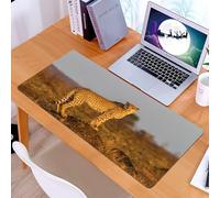 KDWJS Gaming Mouse Pad Mouse Mat - 35.5 x 16 in - XXL mousepad - Table mat large size - improved precision and speed - Animal, a spotted cheetah standing on a mound, observing the golden landscape