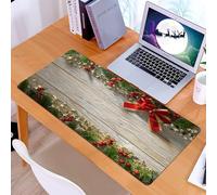 KDWJS Gaming Mouse Pad Mouse Mat - 35.5 x 16 in - XXL mousepad - Table mat large size - improved precision and speed - Christmas decoration, pine branches on wooden background, red berries, venus and