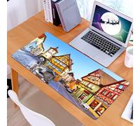 KDWJS Gaming Mouse Pad Mouse Mat - 35.5 x 16 in - XXL mousepad - Table mat large size - improved precision and speed - German, Rothenburg ob der Tauber Bavaria Germany famous street with colorful cla