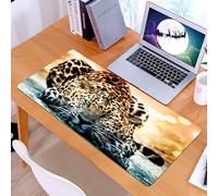 KDWJS Gaming Mouse Pad Mouse Mat - 35.5 x 16 in - XXL mousepad - Table mat large size - improved precision and speed - Animals, leopard portraits, fascinating gazes and unique patterned skins, on fan