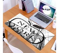 KDWJS Gaming Mouse Pad Mouse Mat - 35.5 x 16 in - XXL mousepad - Table mat large size - improved precision and speed - City,New York's iconic Brooklyn Bridge is framed by the timeless 'Big Apple' sym