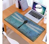 KDWJS Gaming Mouse Pad Mouse Mat - 35.5 x 16 in - XXL mousepad - Table mat large size - improved precision and speed - Detailed portrait of a dragonfly with transparent wings texture on blue backgrou