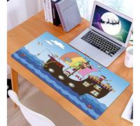 KDWJS Gaming Mouse Pad Mouse Mat - 35.5 x 16 in - XXL mousepad - Table mat large size - improved precision and speed - Cartoon, a vibrant pirate ship with open crew, fishing and exploring on open wat