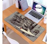 KDWJS Gaming Mouse Pad Mouse Mat - 35.5 x 16 in - XXL mousepad - Table mat large size - improved precision and speed - City sketch, man in a red coat walking through the dark, black and white street