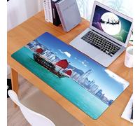 KDWJS Gaming Mouse Pad Mouse Mat - 35.5 x 16 in - XXL mousepad - Table mat large size - improved precision and speed - Hong Kong landscape boat in Victoria Harbour Hong Kong commercial district, red